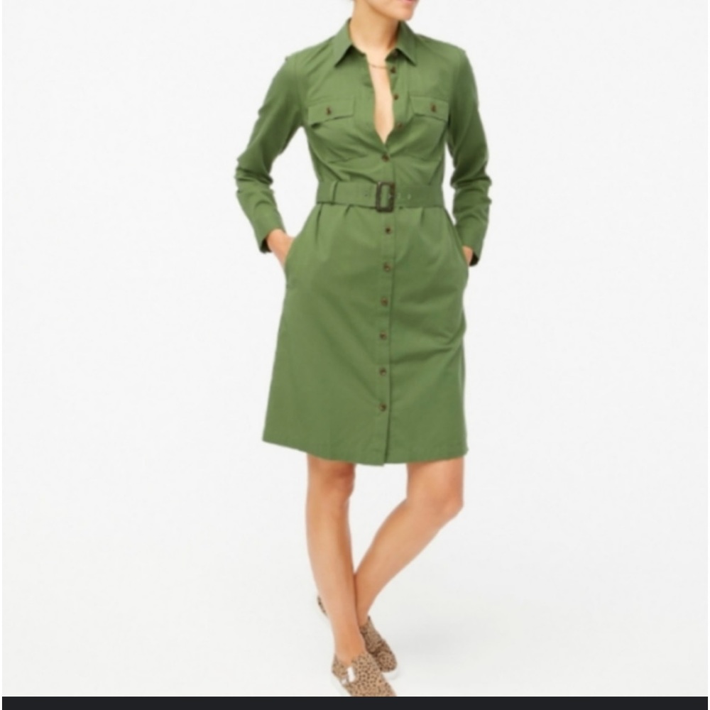 J Crew Twill Utility Shirt Dress Reimagined Army Green Size 6